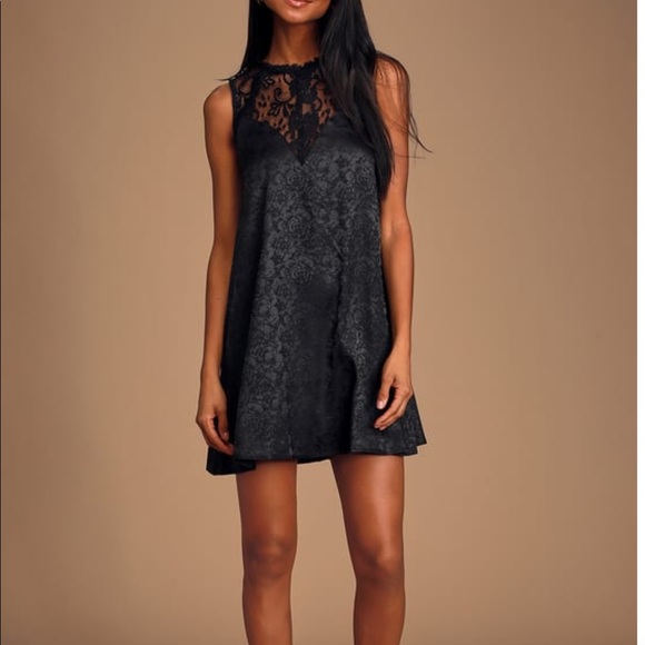 Lulu's Dresses & Skirts - Lulu’s Black Floral Embossed Satin Swing Dress